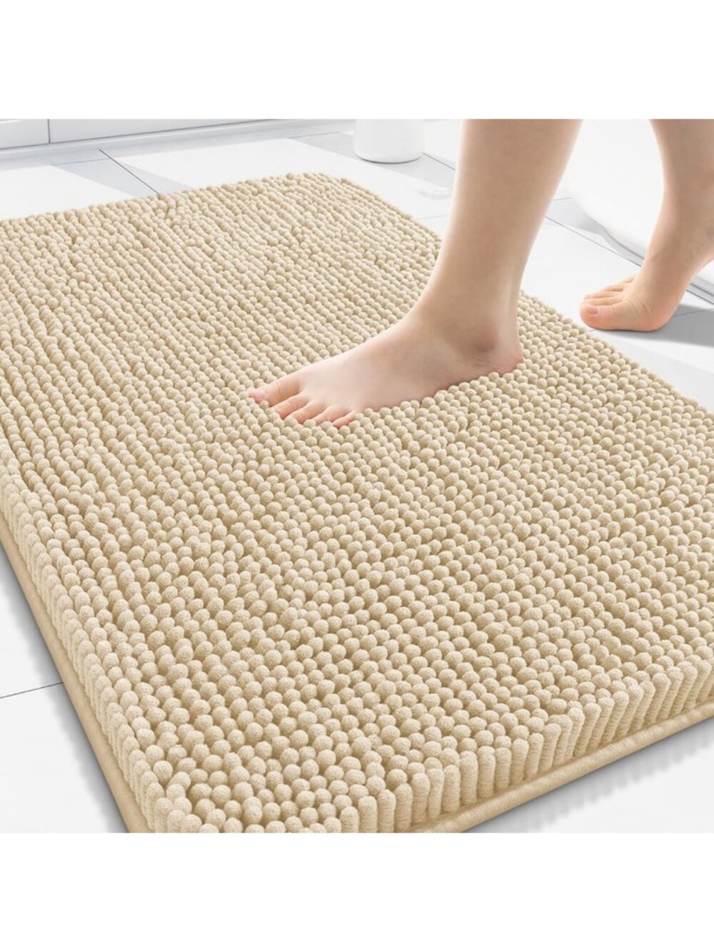 Soft Absorbent Shaggy Bath Rugs 34x21 | Non-Slip Machine Washable Mat | Beige